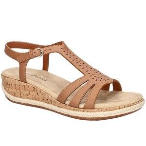 Easy Street Womens 8 W Tan Brown Dorinda Wedge Sandal NIB YM7